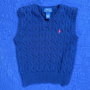 Polo Ralph Lauren Kids Navy Blue Cable Knit Cotton V-Neck Sweater Vest 4/4T